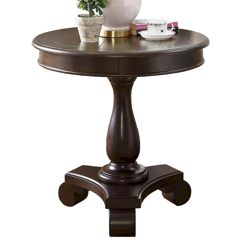 Black Round Wood Pedestal Side Table