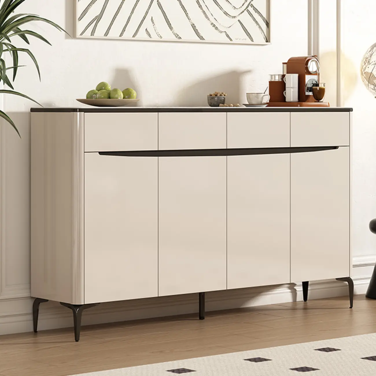 Khaki Wood Entryway Shoe Cabinet Marble Top