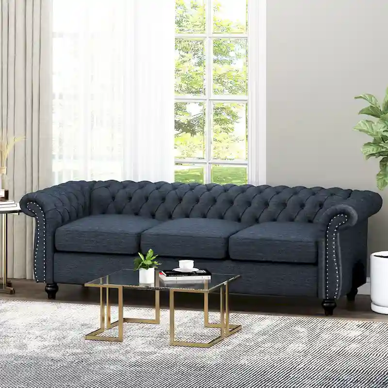 Chesterfield Button Tufted 3-seater Sofa with Nailheads