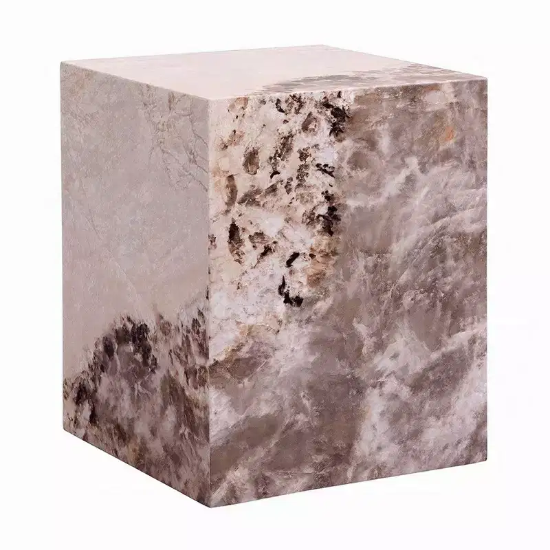 Royal Hampton Accent End Table, Square, White and Brown Faux Stone, 16 Inch