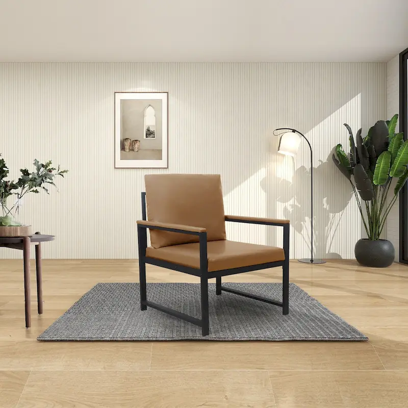 Camel PU Leather Accent Arm Chair with Non-Slip Feet