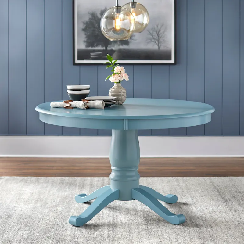 Round Dining Table with Rubberwood Base – Black / Antique Blue / White