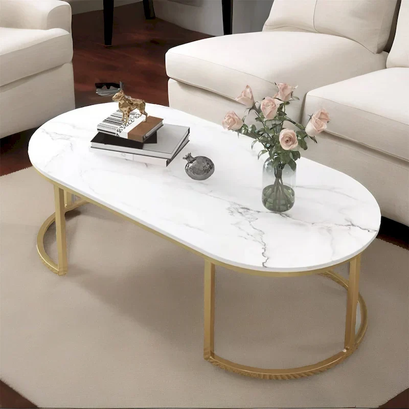 White & Gold Oval Coffee Table