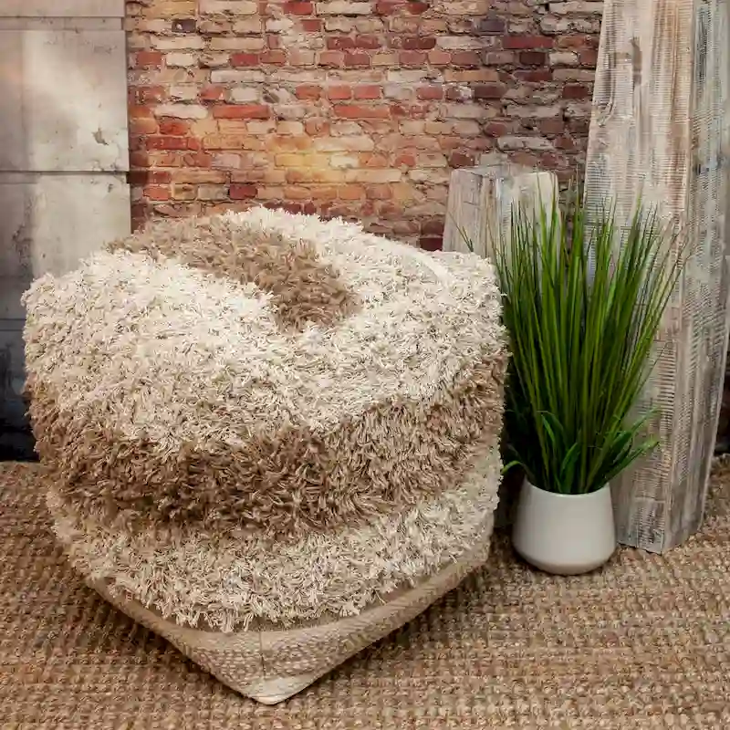 Beige & Brown Striped Square Pouf Ottoman – Seats 1