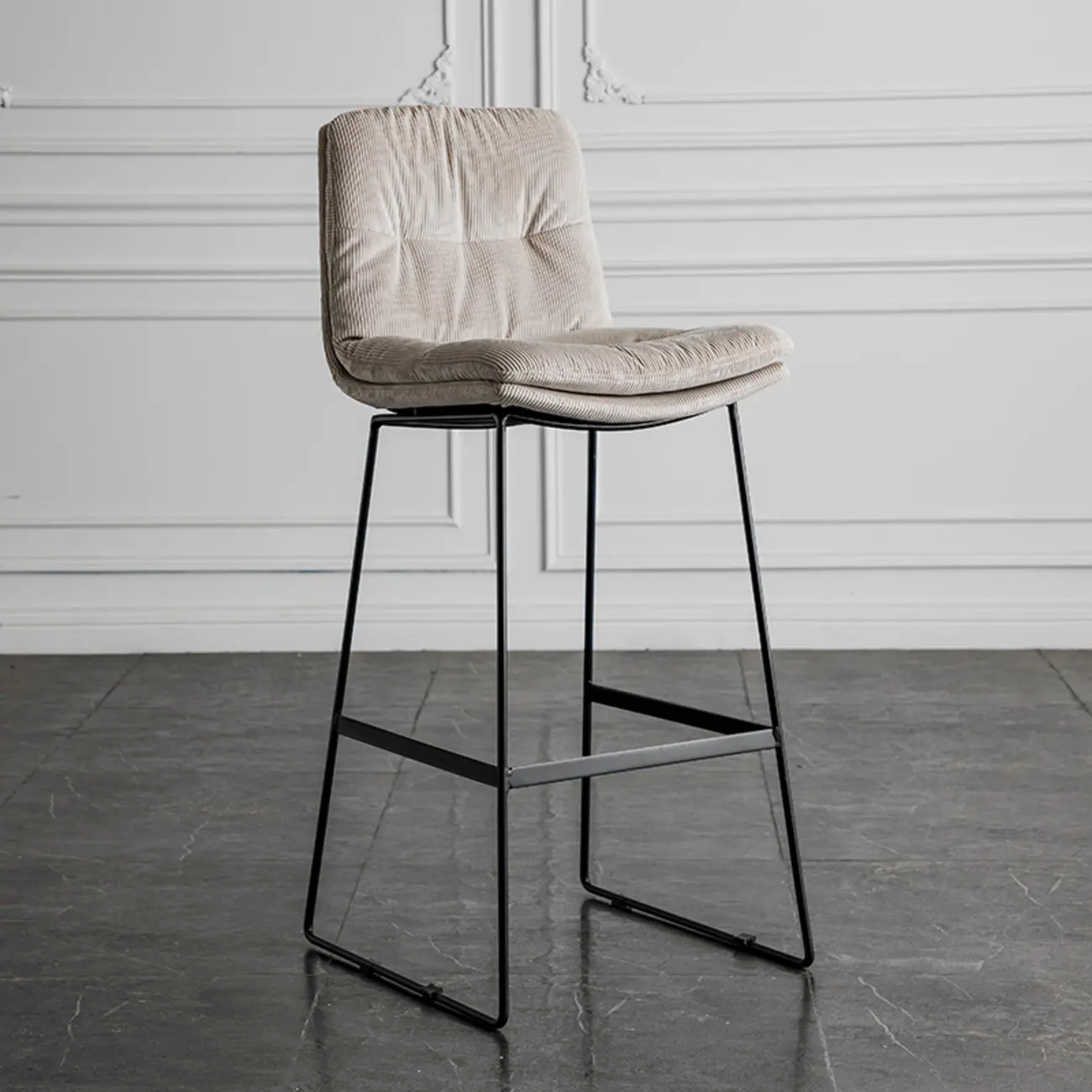Modern Upholstered Low Back Metal Sled Bar Stools