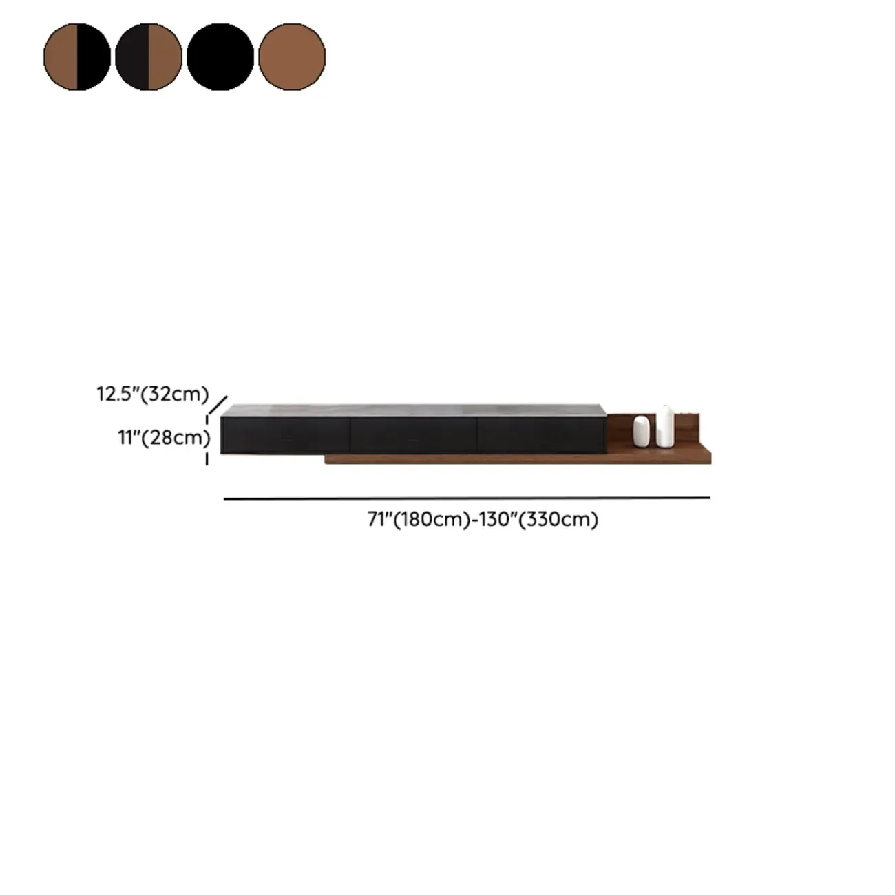 71 Walnut-Black Modern Stone TV Console with Drawers