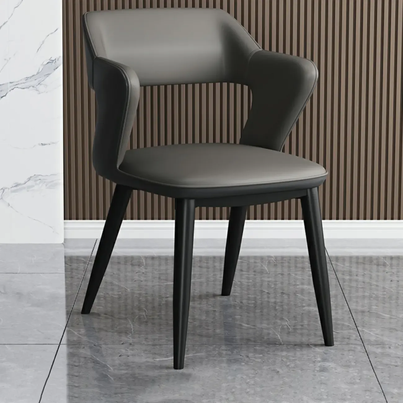 Modern Armchair Open Back Faux Leather Dining Chair