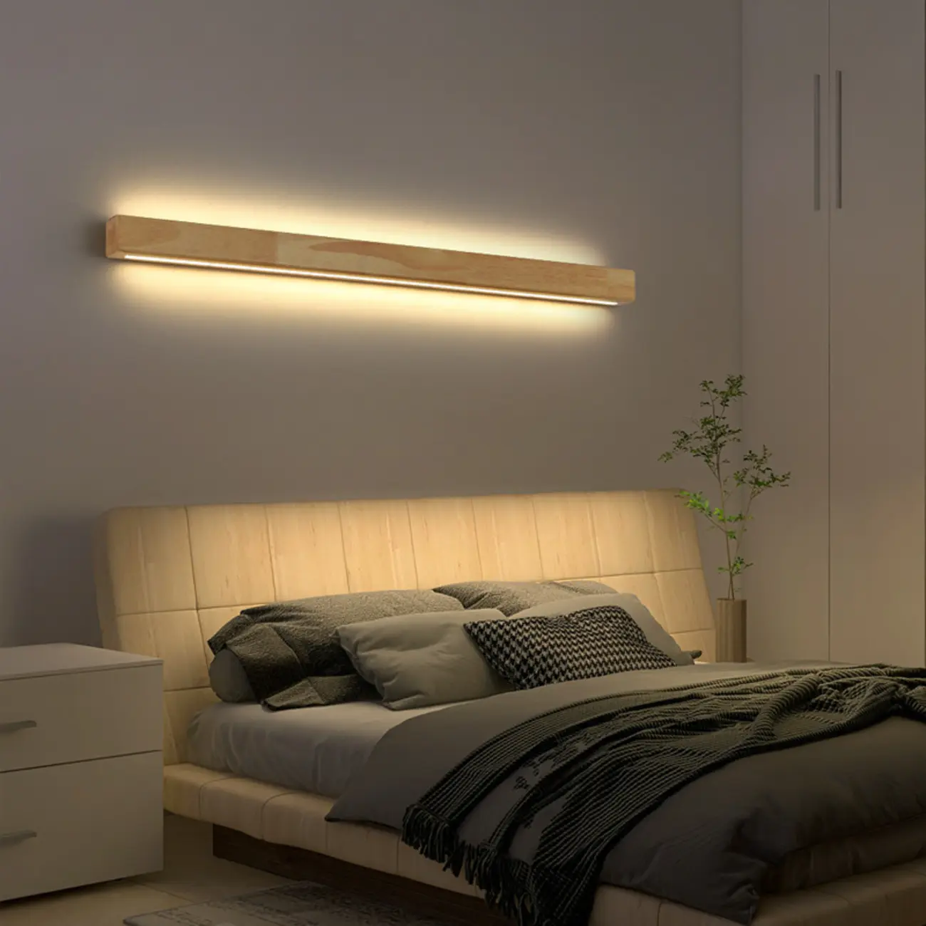 Modern Linear Wood LED Vanity Lights with Dual Shade