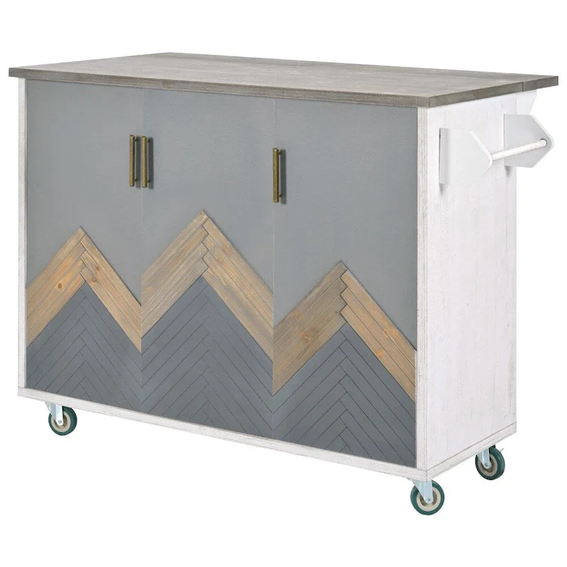 Retro MDF Kitchen Island on Wheels with Drop Leaf and Towel Rack
