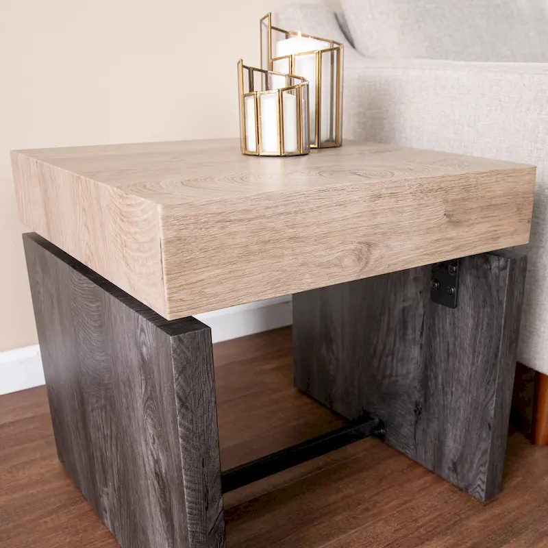 Natural/Black Veneer Square End Table, 1-Person