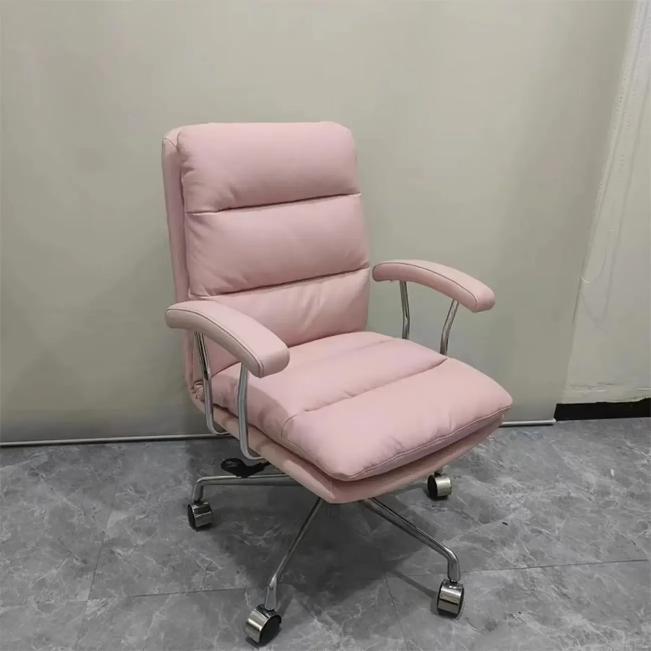 Modern Brown Leather Swivel Office Chair