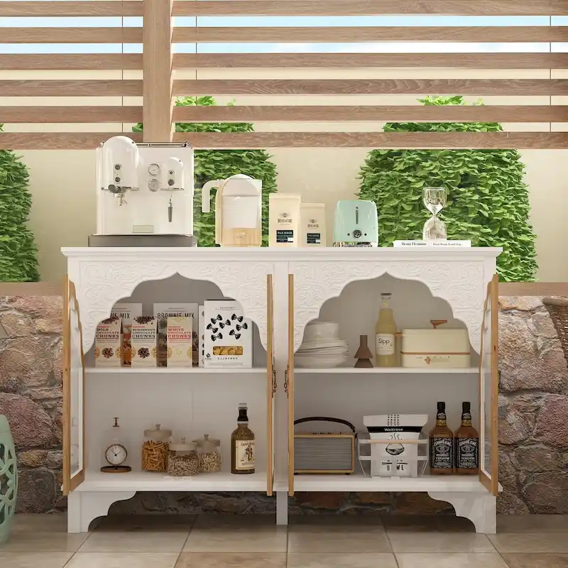 Wooden Carved Bathroom Cabinet Accent Cabinet Sideboard Acrylic Glass