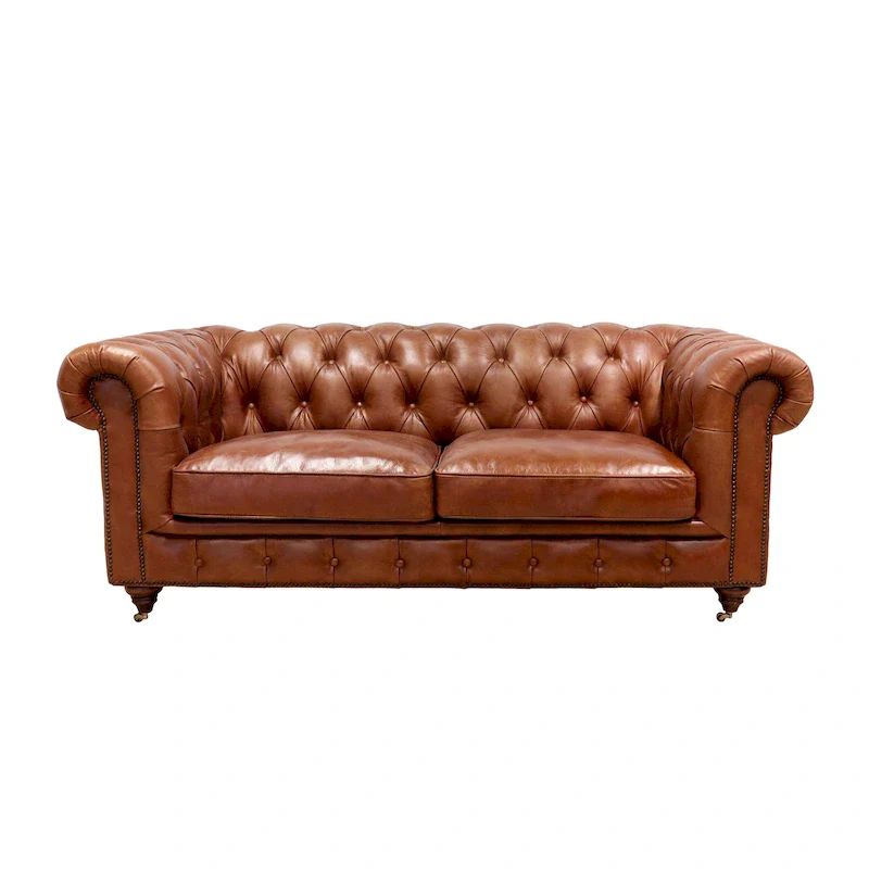 Pasargad Home Paris Club Genuine Leather Chester Bay Tufted Sofa/Chair