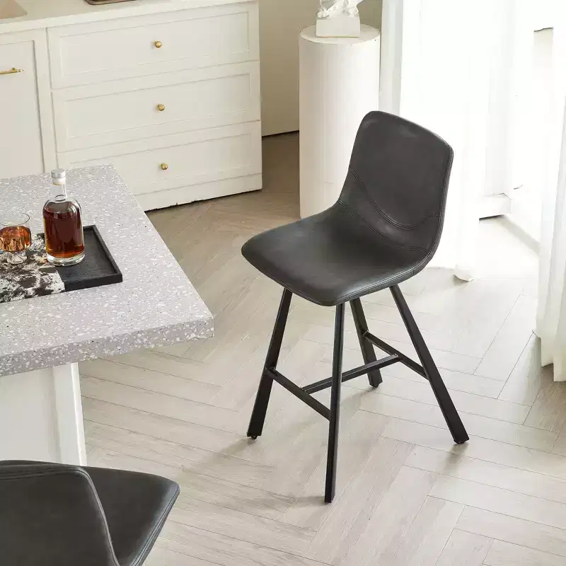 TUYOHW 26H Sleek Bar Stools with Ergonomic Back,Set of 2,Counter Height Bar Stools for Kitchen Island,Sturdy Metal Frame,300lbs Capacity