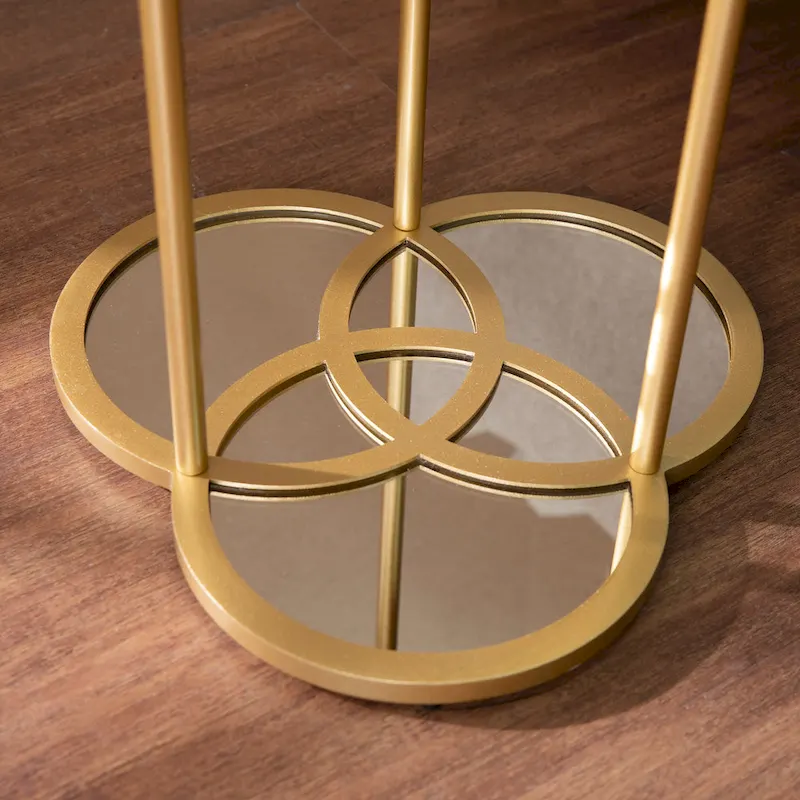 Gold Geometric Mirrored Accent Side Table with Glass Top & Shelf – Single