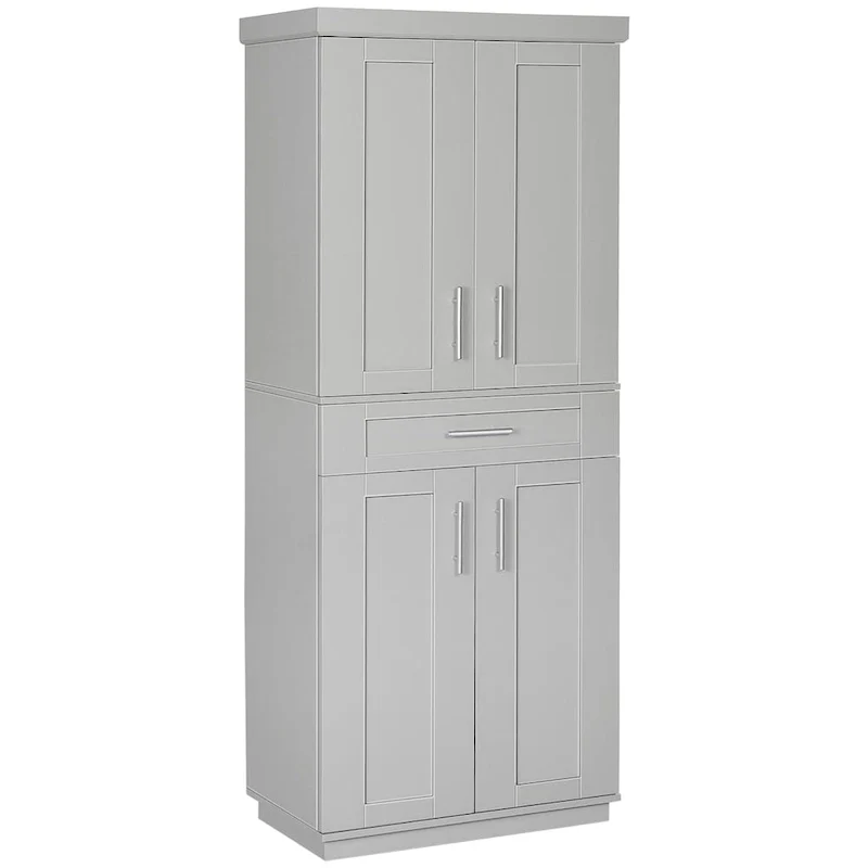 Grey Freestanding Kitchen Pantry Cabinet with Doors, Drawer & Adjustable Shelves
