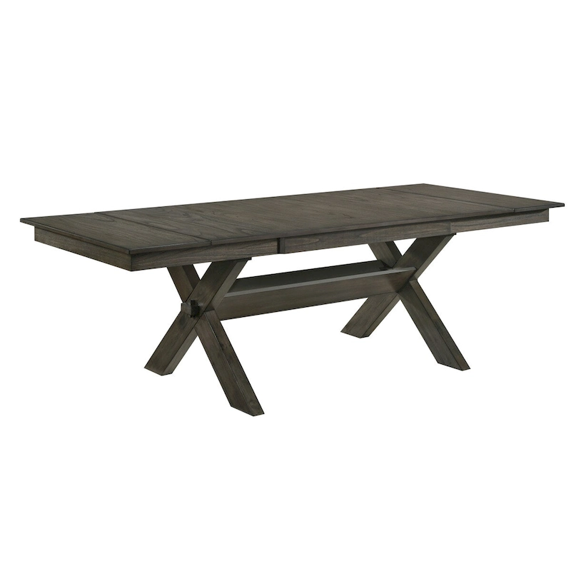 67-95 Inch Extendable Dining Table, Crossed Trestle Base, Rustic Brown