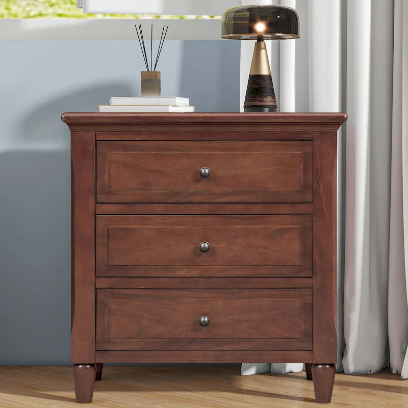 3-Drawer Nightstand - Wood Storage Cabinet (Brown/White/Black/Blue)