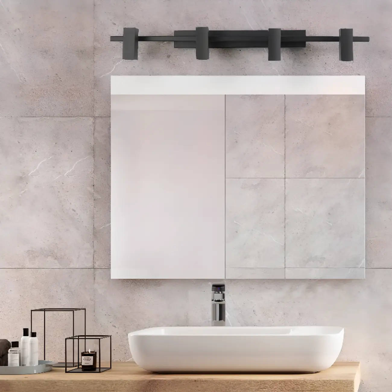 3-Light Rectangle Adjustable Black Vanity Lights