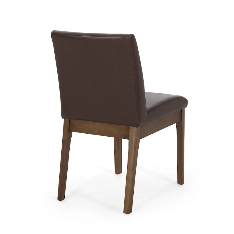 Armless Dining Chair, Natural Grain Rubberwood, Brown Faux Leather