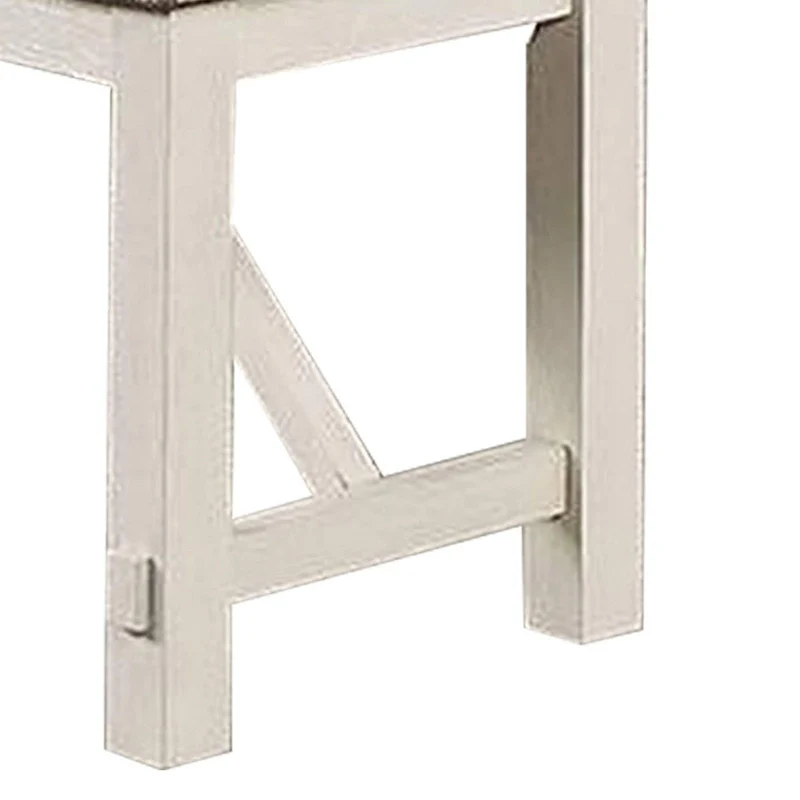 50 Inch Dining Bench, Fabric Padded Seat, Rubberwood, Gray and White