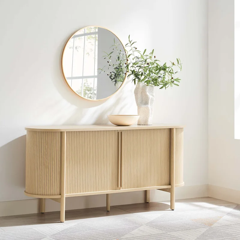 Fluted Sideboard with Sliding Doors and Open Shelving