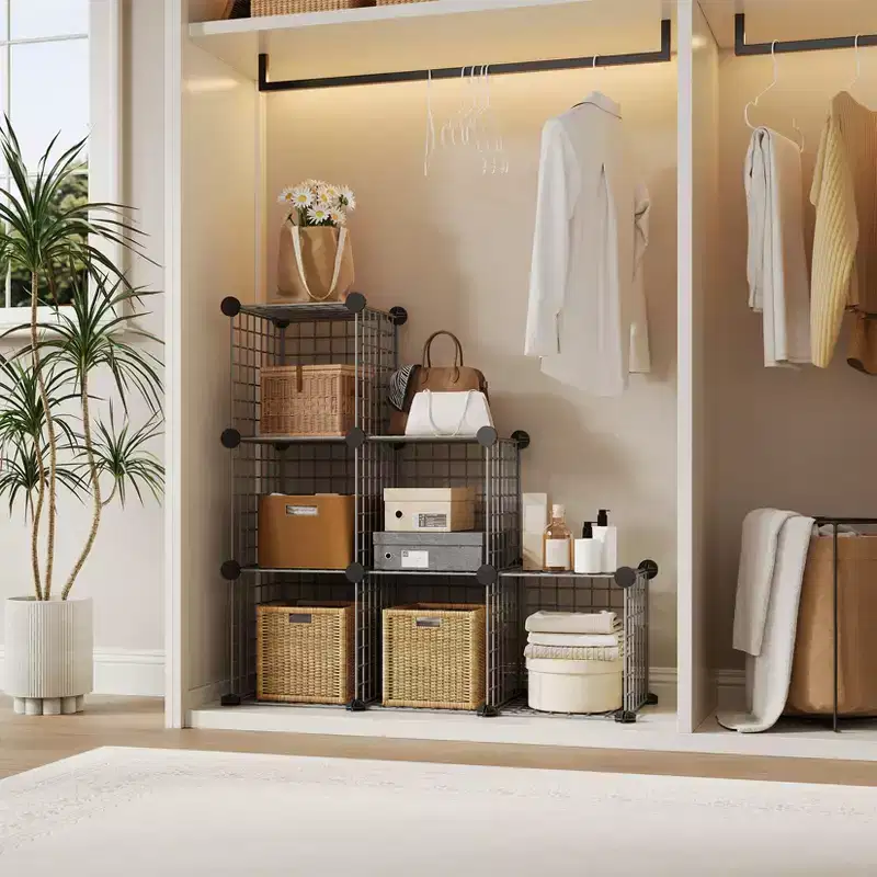 Wire Cube Storage 6-Cube Modular Closet Organizer Shelf Unit for Bedroom Office, Gray