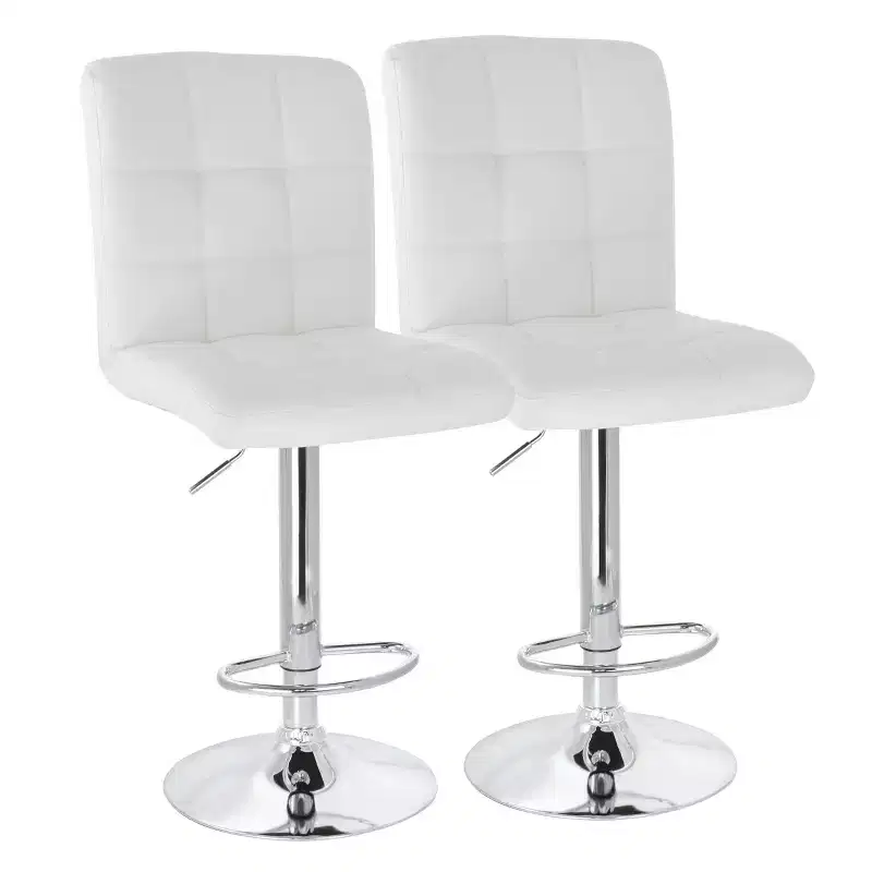Elama 2 Piece Square Tufted Faux Leather Adjustable Bar Stool in Black with Chrome Base