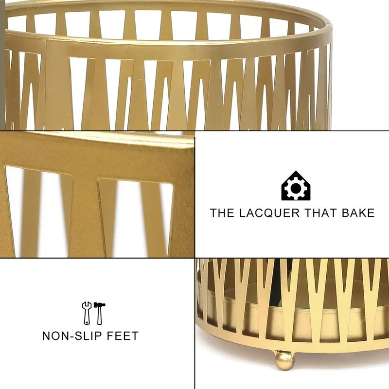 ADECO Stand Gold / Black Round RackMetal Umbrella Cane Walk Stick Drip Tray - 9. 2 x9. 2 x19