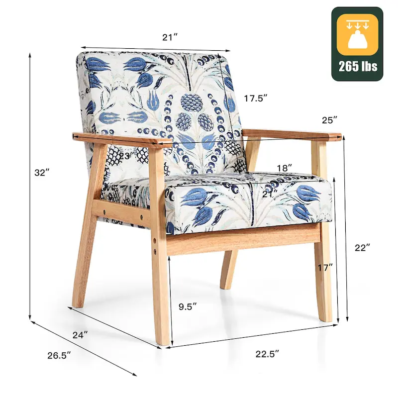 Gymax 2PCS Accent Armchair Upholstered Chair Home Office w/ Wooden - 25 x 26.5 x 32