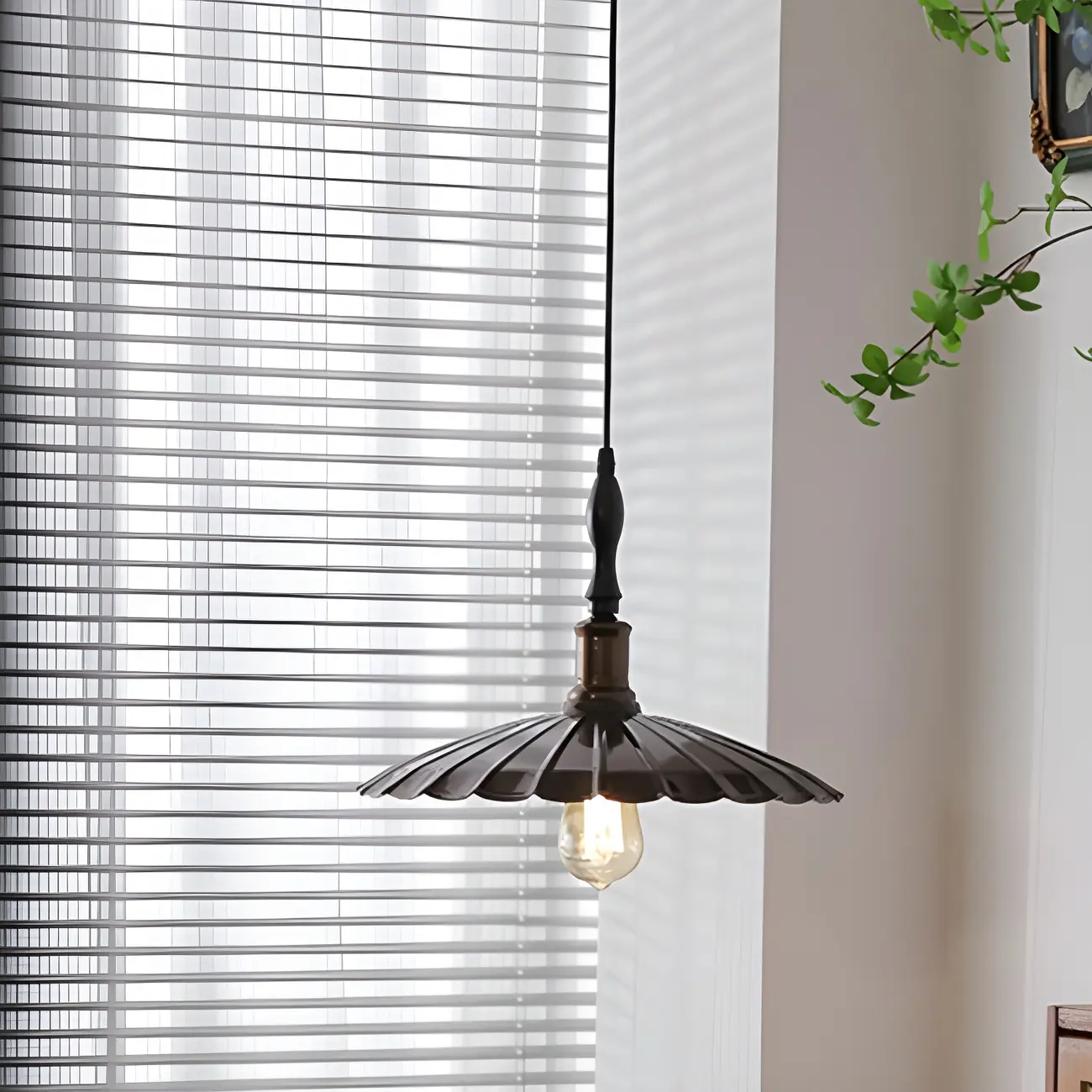Brown Iron Fluted Cone Round Pendant Light