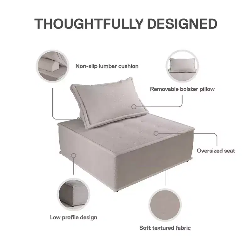 DHP Paloma Upholstered Armless Modular Chair with Backrest Pillow