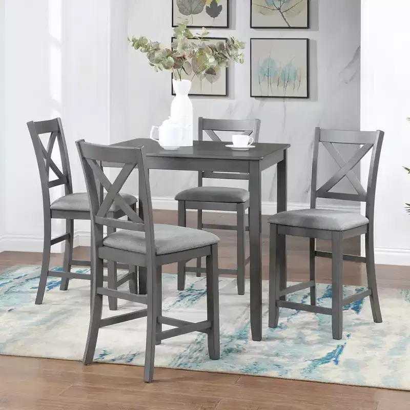 sumyeg 5 Piece Square Counter Height Dining Table Set with 4 Upholstered Chairs