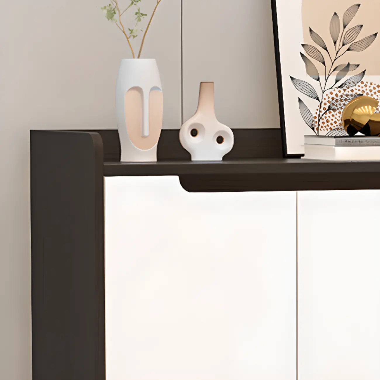 Sleek Milk Cocoa Wood Shoe Cabinet with Display Top