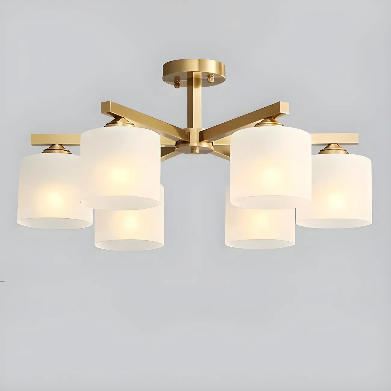 Modern Metal Cylinder Frosted Glass Semi Flush Ceiling Light