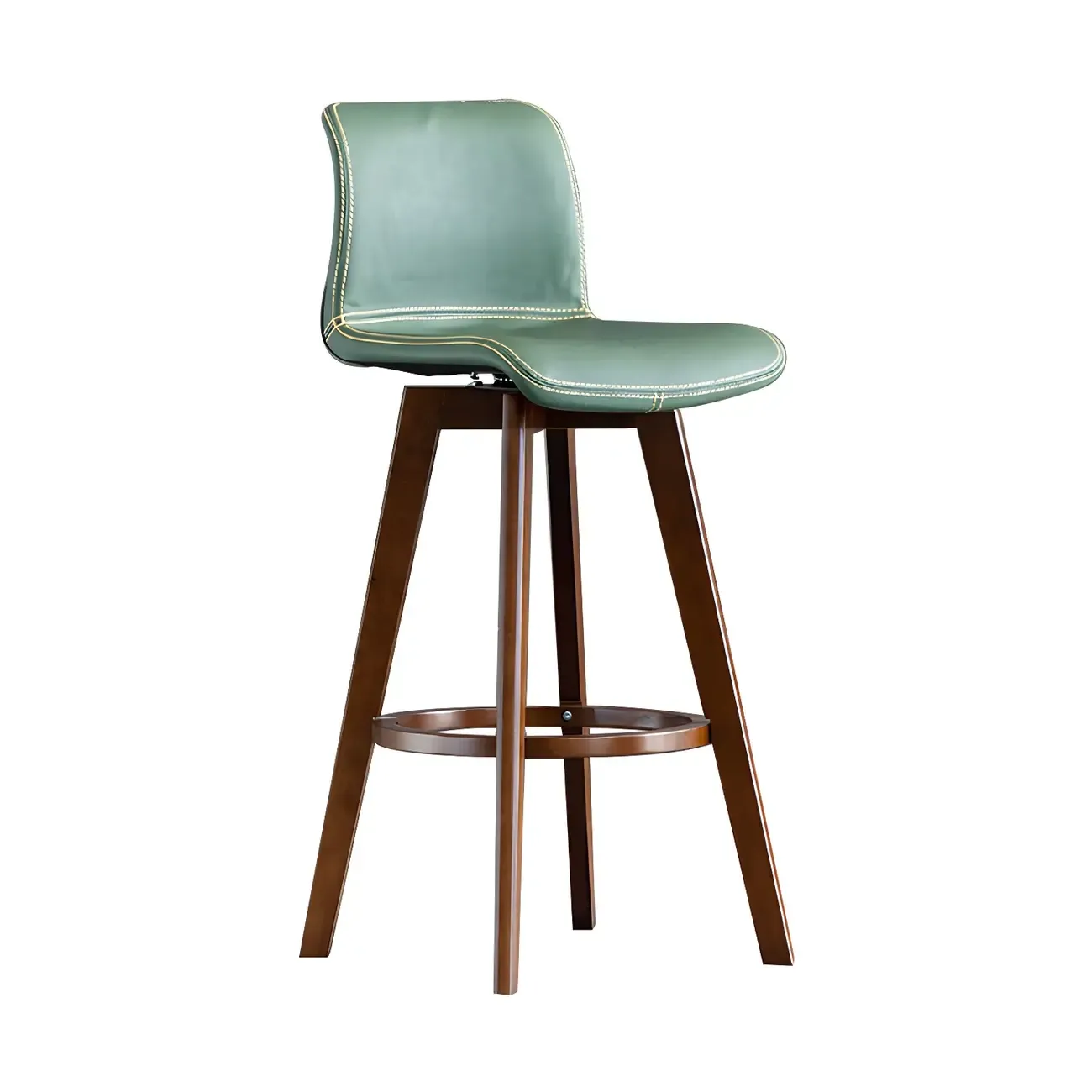 Mid-Century Distressed Leather Swivel Bar Stool with Back