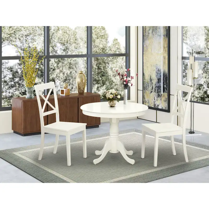 East West Furniture Kitchen Table Set- A Round Dining Room Table and Solid Wood Seat Chairs, Linen White (Pieces Options)