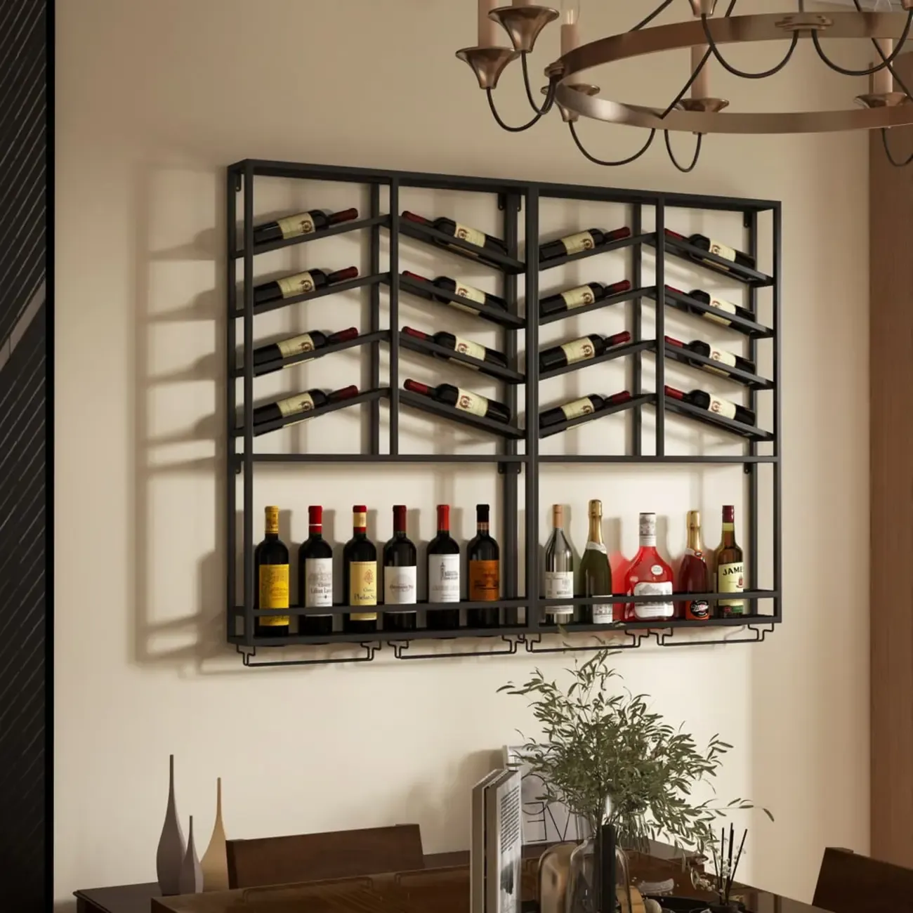 Hanging Industrial Metal Black Wine Rack Wall Mounted