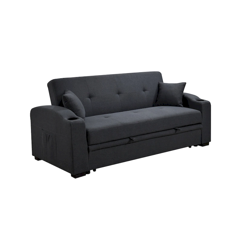 Roomfitters 75 Inch 3 in 1 Convertible Modern Sofa with Convenient Pull Out Bed, Reclining Backrest, Cup Holders, Pillows