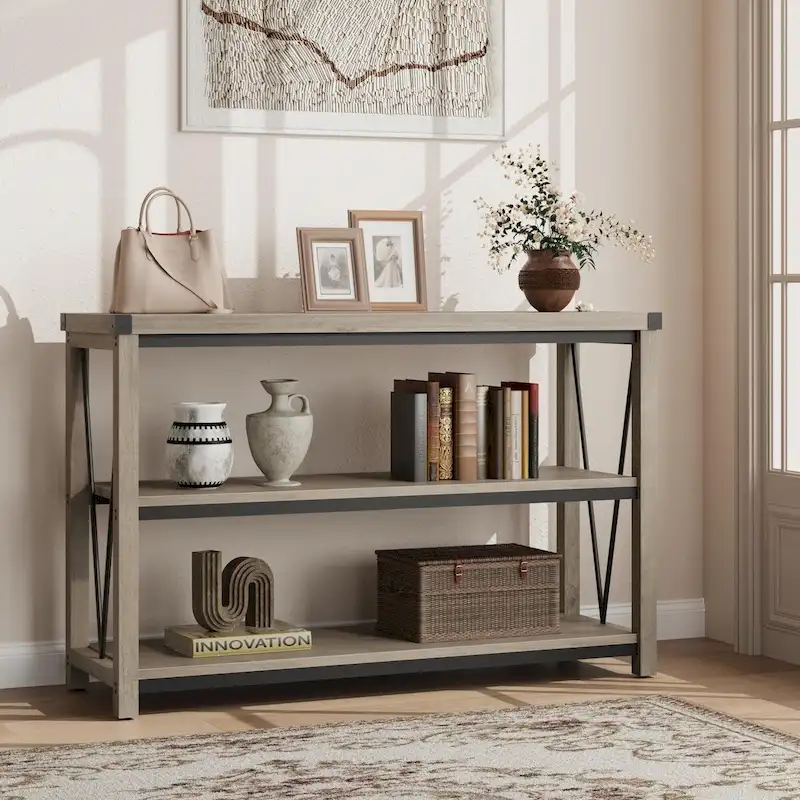 Grey / Brown 3-Tier Farmhouse Console Table