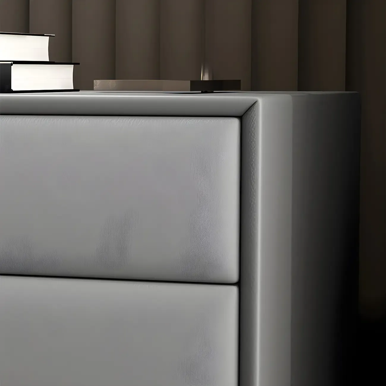 Modern Black Leather Bedside Table with Drawers