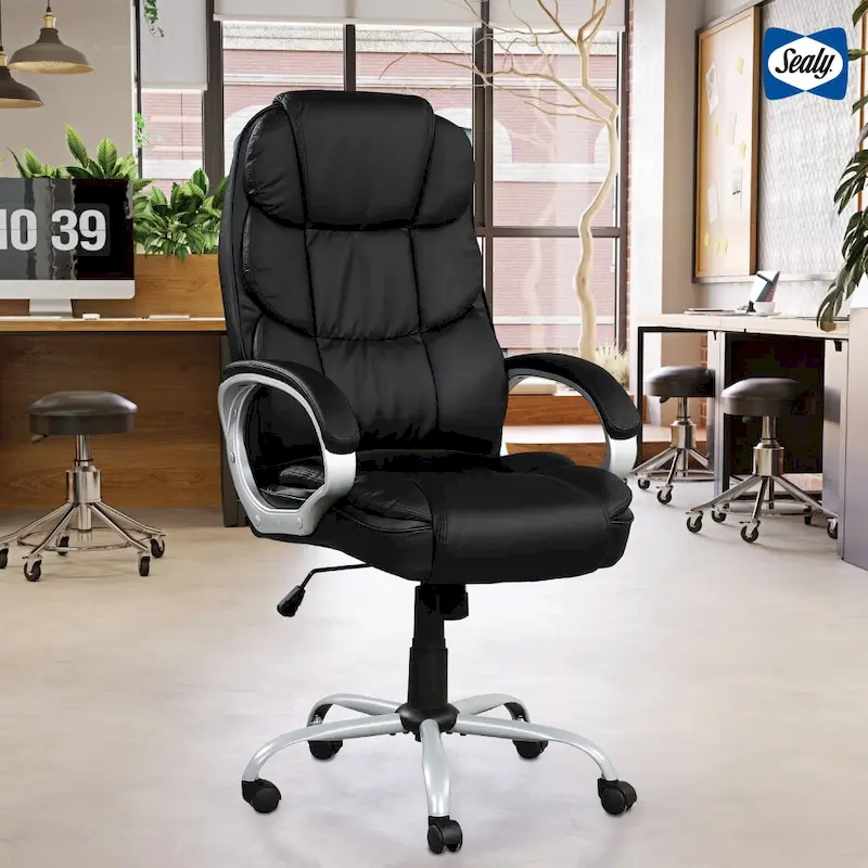 Mid-Back Ergonomic Office Chair - Black Faux Leather