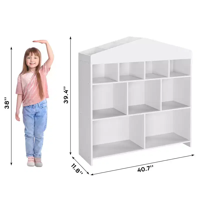 40.7 in Kids Bookshelf and Toy Storage, Toy Shelf Organizer with 9 Storage Cubbies for Playroom, Kindergartens, Classrooms