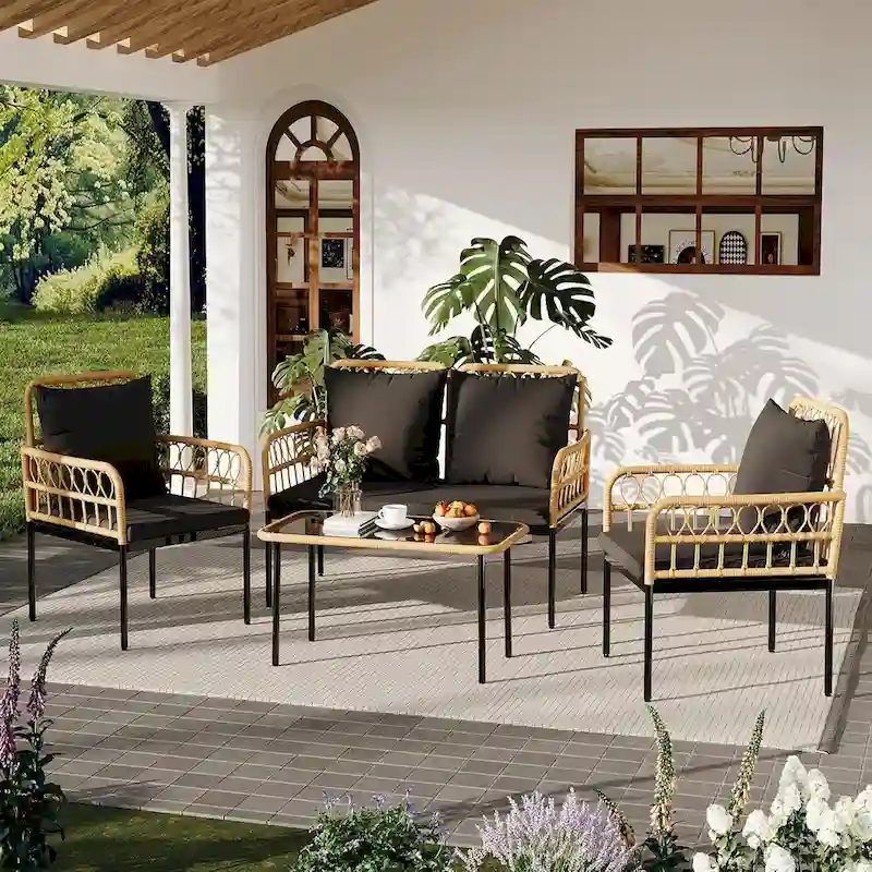 4-Piece Outdoor Wicker Patio Living Room Set
