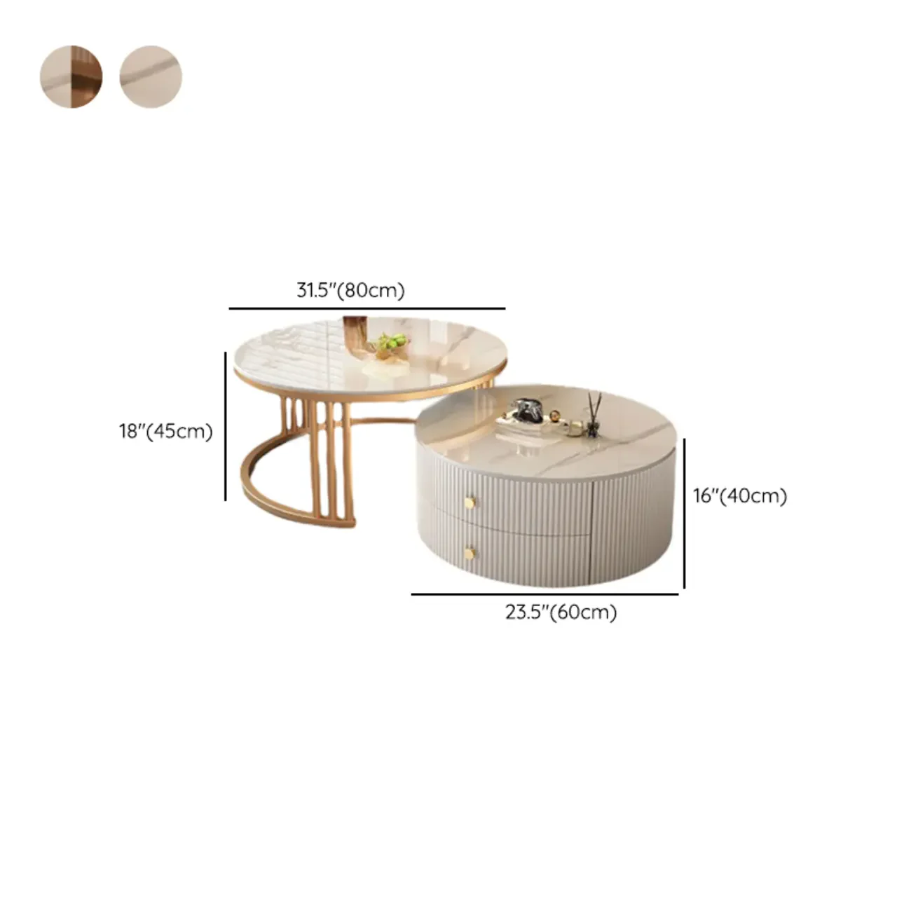 Modern White Round Nesting Coffee Table Set with Steel Base