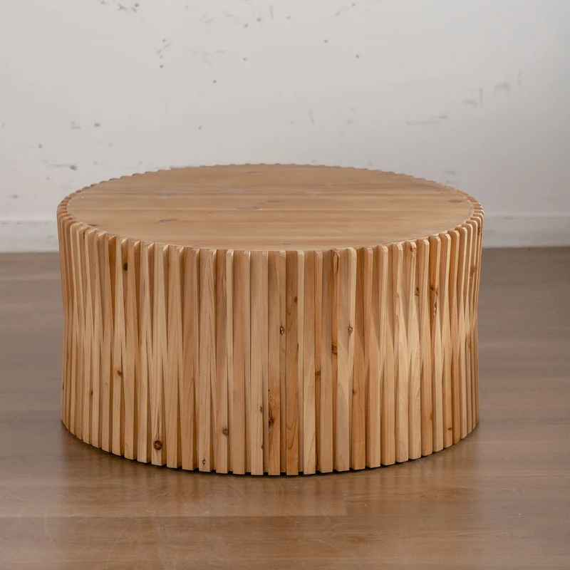 Retro Fashion Style Cylindrical Coffee Table with Vertical Texture Relief Design