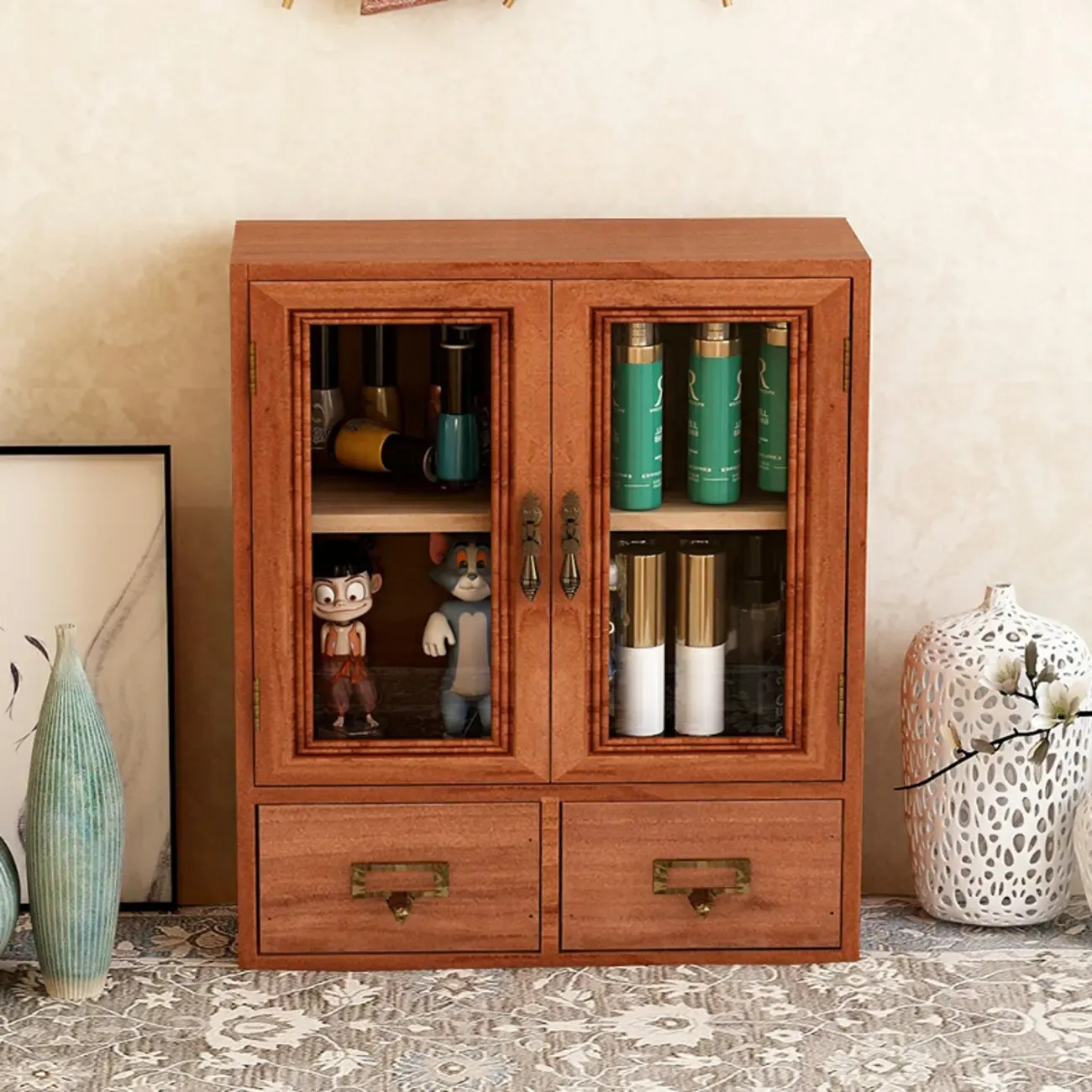Wooden Glass Door Display Cabinet for Home Decor