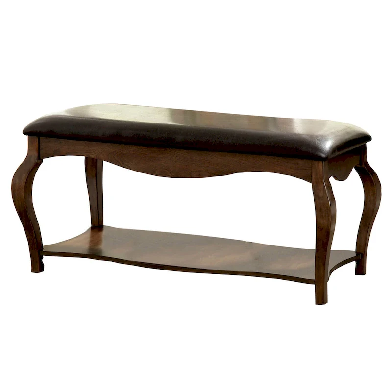 Tobacco Oak Faux Leather Accent Bench, Transitional Style, Seats 1
