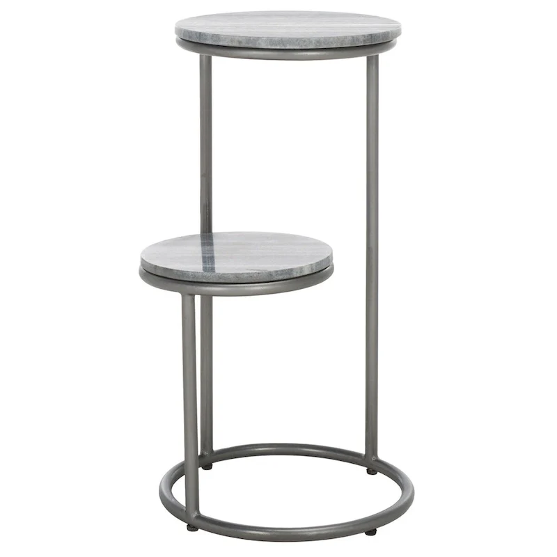 2-Tier Marble Round Top Drink Table, Grey, 13