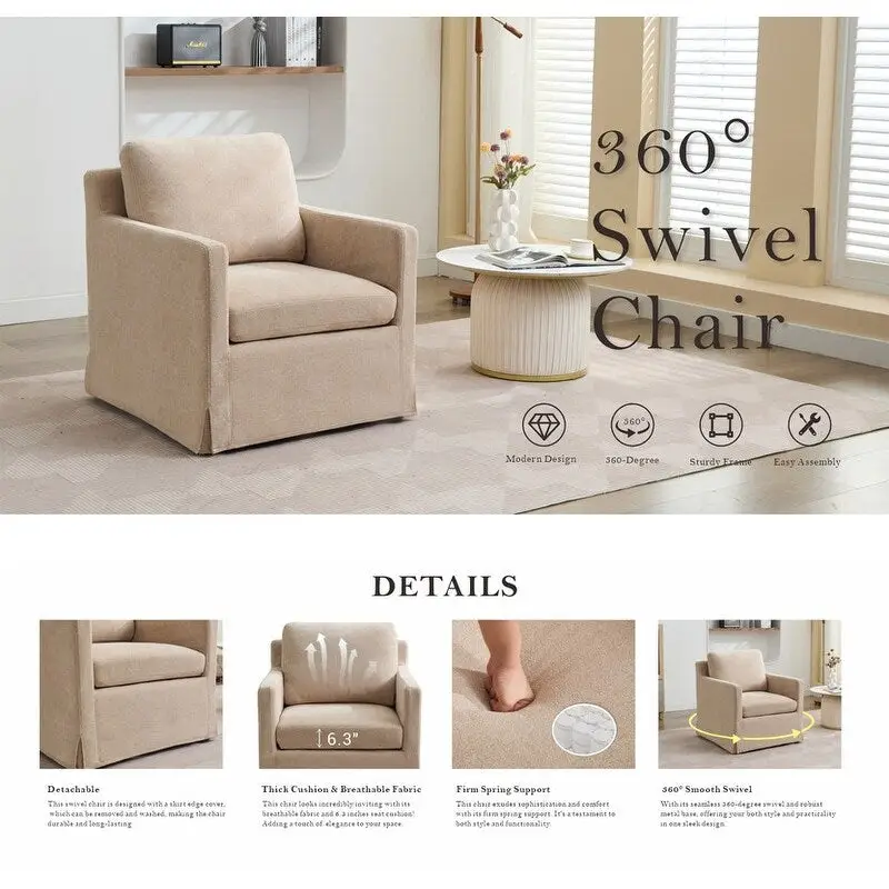 Chenille Upholstered Swivel Accent Chair wSkirted and Metal Base